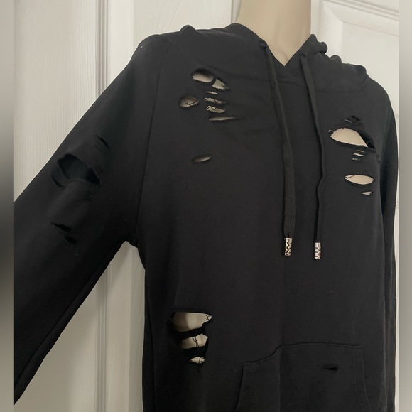 Black Distressed Cut Out Hoodie Set - Picture 3 of 6